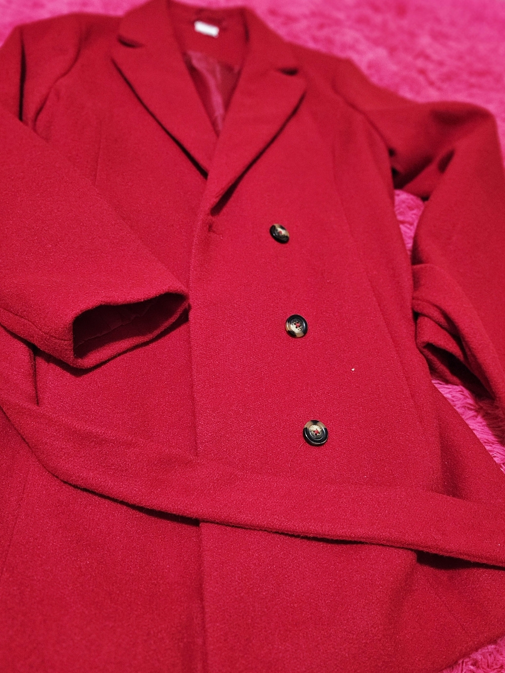 Double-Breasted Red Pea Coat - Tailored Winter Outerwear